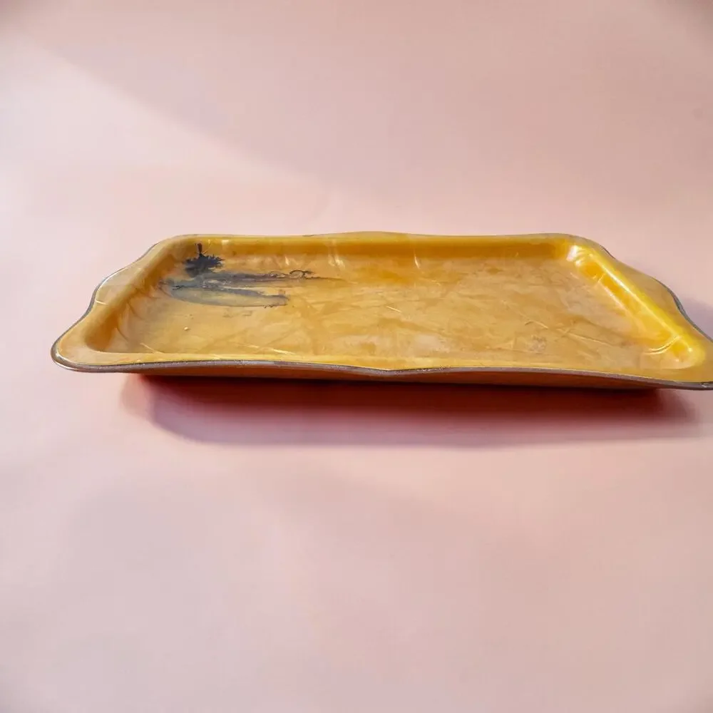 Vintage Amber Tortoise Celluloid Vanity Dresser Set Tray Brush Comb Art Deco